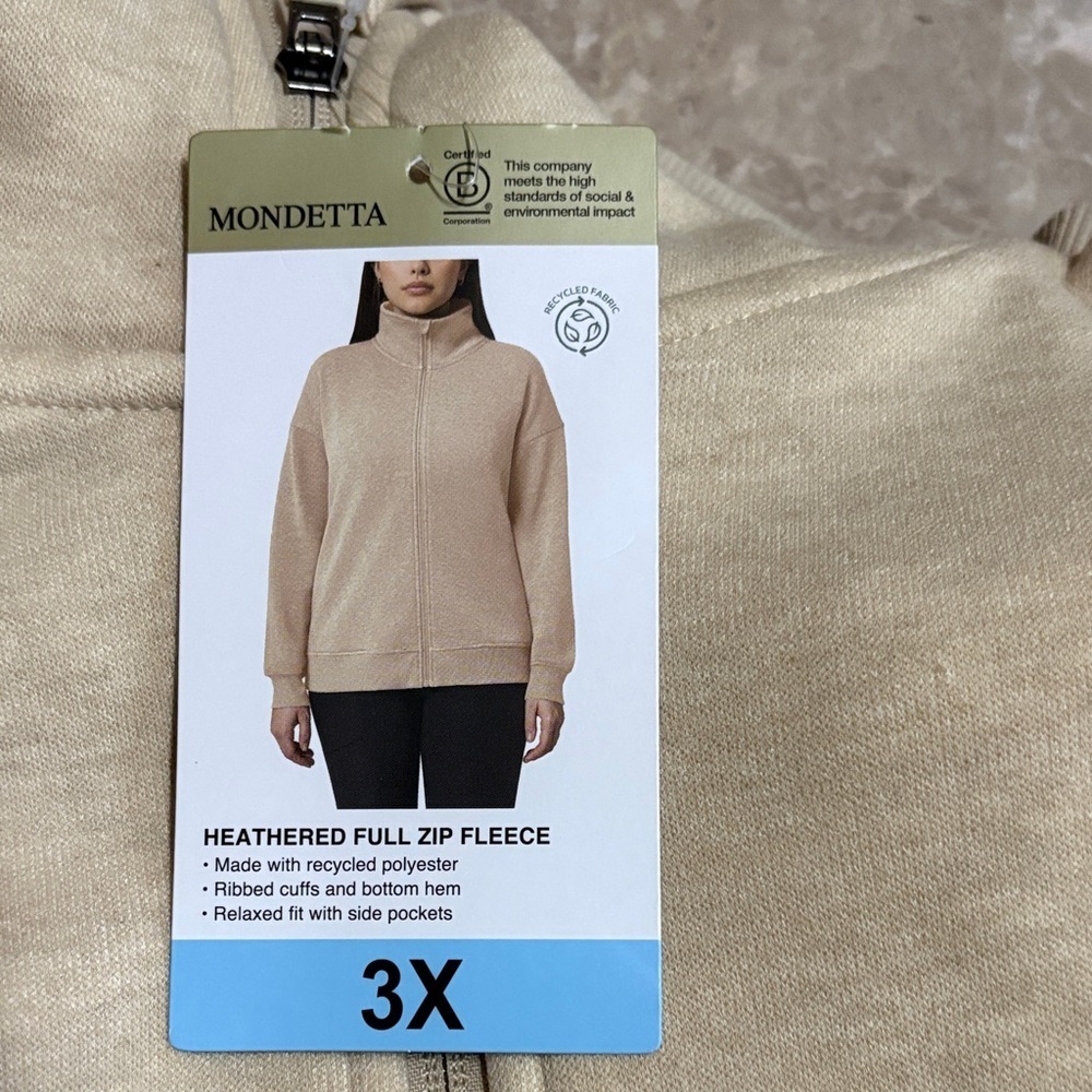 Mondetta Women's Heathered Cream Full Zip Fleece Sweater